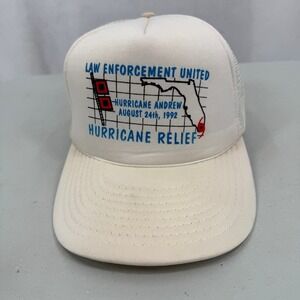 Law Enforcement United Hurricane Andrew 1992 Relief Trucker Hat Mesh Cap Vintage